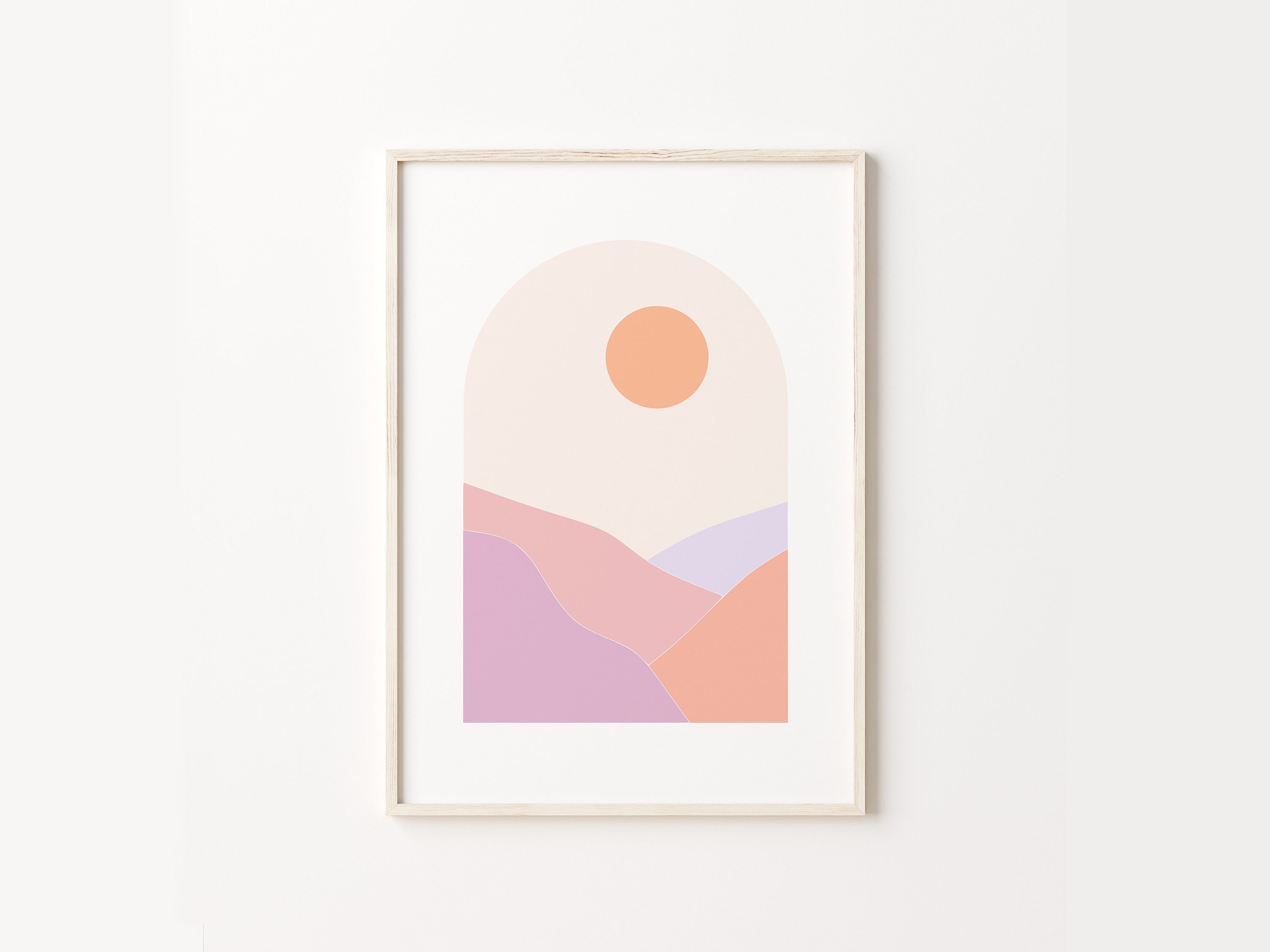 Paysage Pastel Abstrait, Impression d'art Solaire, Désert Pastel, Affiche de Montagnes, Art Mural, F