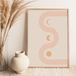 Sun and Moon Art Print, Celestial Abstract Wall Art, Retro Decor, Moon Phase Poster, Boho Poster, Celestial, Moon, Art Poster, Boho Decor