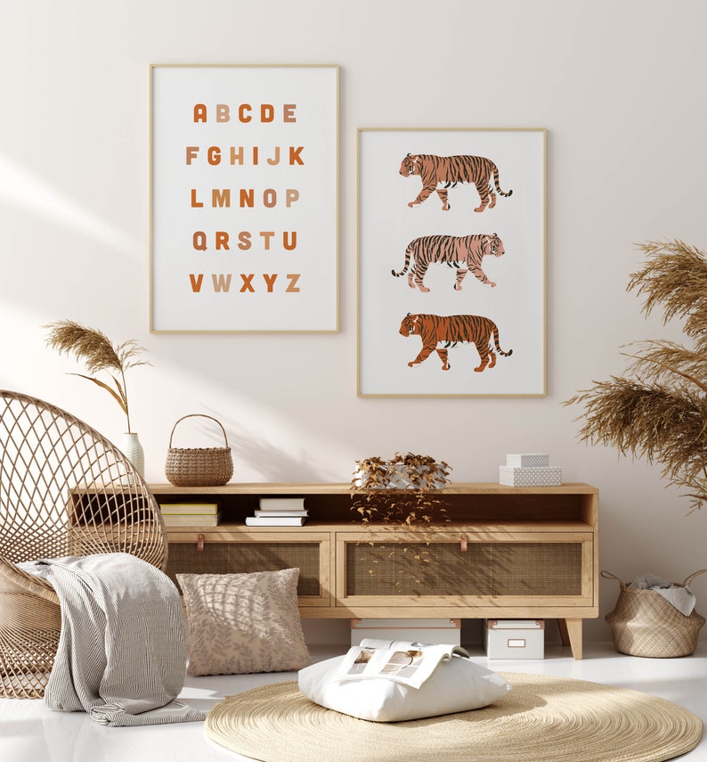 Tiger Wall Art Boho Decor Jungle Theme Tropical Tiger Etsy