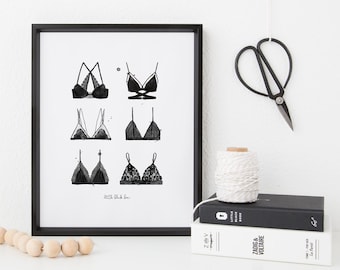 Little black bra fashion A5, A4 and A3 art print, homedecor, wall art, fashion print, gift women, girl gift, poster, poster, beauty