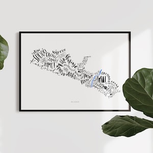 Rijeka carte A5, A4 et A3 impression d’art - décoration intérieure, art mural, croatie, hrvatska, typographie, lettré à la main, minimal, élégant, noir et blanc,