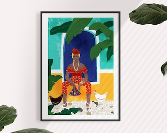 Lámina artística "Mujer fumando" (tamaño A5, A4 y A3), mujer, Cuba, La Habana, viajes, cigarrillo, increíble, regalo para mujer, chica fuerte, chica jefa, turquesa
