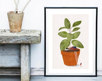 Plant Home A5, A4 and A3 art print, homedecor, wall art, illustration, plants, botanical art, plant illustration, house, tiny, kids, nursery