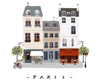 Paris A5, A4 and A3 art print - city illustration, home decor, wallart, paris print, poster, paris poster, cafe, travel art, travel poster