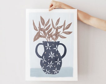 Star vase A5, A4 and A3 art print, home decor, nature, illustration, colour, theory, flower, leafs, natural, boho