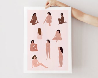 Naked ladies A5, A4 and A3 art print, home decor, poster, gift women, girls, woman, illustration, summer, bodies, self confidence, curvy