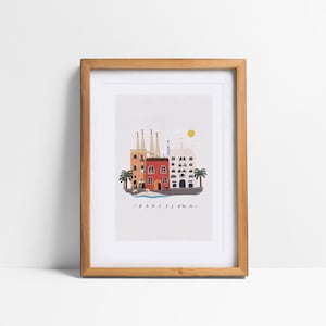 Barcelona A5, A4 and A3 art print, cityillustration, wanderlust, spain,  homedecor, art, illustration, gift, womengift, travel poster