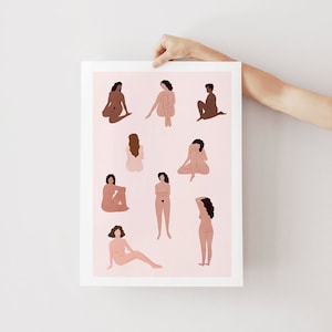 Naked ladies A5, A4 and A3 art print, home decor, poster, gift women, girls, woman, illustration, summer, bodies, self confidence, curvy