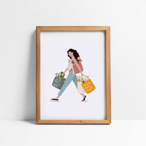 Weekend errands A5, A4 and A3 art print, mamma, weekend, busy, mum, mother, girl, baby, motherhood, recycle, eco friendly, busy woman