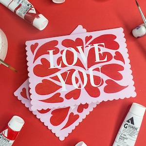 Love You-kaart, Valentijnsdagkaart, hartkaart, geschulpte gesneden randen, geschulpte kaart, liefdeskaart, liefdeskaart