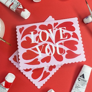 Love You card, valentines day card, heart card, scalloped die cut edges, scalloped card, love card, love you card image 1