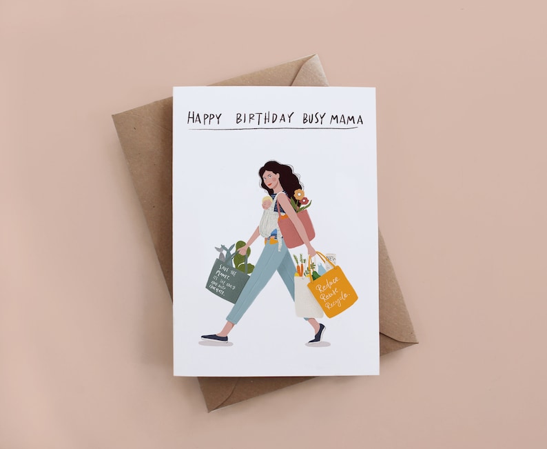 Happy birthday busy mama greeting card, mum, love card, birthday card, funny card, working mum, recycled card, celebration card image 1