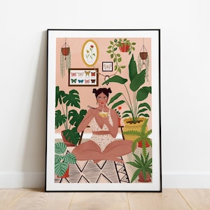 Impression d'art A5, A4 et A3 pour la maison, plantes, affiche de plante, impression florale, affiche de la nature, cadeau pour amoureux des plantes, papillon, nouilles, noodle girl