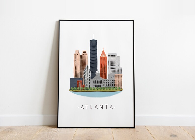 Atlanta A5, A4 and A3 Art Print, Travel Poster, City, Georgia, USA ...