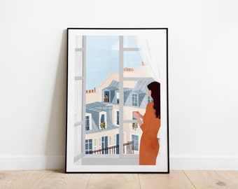 Isolation days A5, A4 and A3 art print, view, paris rooftops, paris view, paris art print, city print, paris print, The Rooftops of Paris