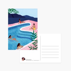 Carte postale pour dames de piscine, été, carte postale de vacances, carte postale de mer