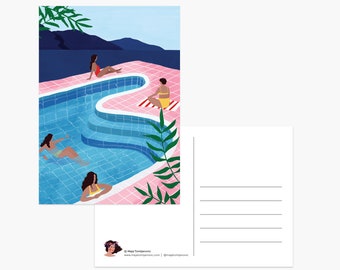 Pool Ladies postcard, summer, holiday postcard, sea postcard