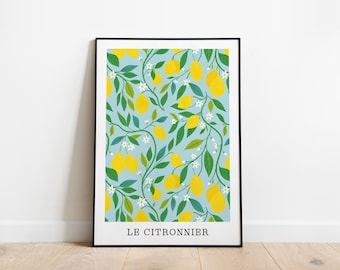 Le Citronnier blue art print A3,A4 and A5, lemons, yellow, capri, Italy summer print, Italian poster