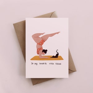 To my favorite yoga person birthday card, yoga practice, cat owner, animal, yoga card, love card, curvy girl, gift for her image 1