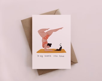 To my favorite yoga person birthday card, yoga practice, cat owner, animal, yoga card, love card, curvy girl, gift for her