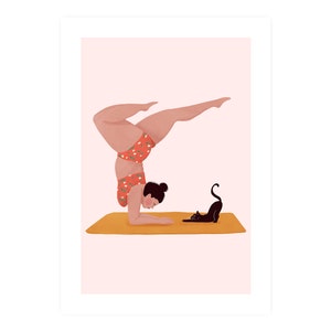 Strike a pose A5, A4 and A3 print, yoga, body, health, cat person, fitness girl, fitness poster, yoga poster, self confidence, practice yoga image 2