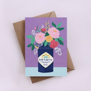 Cheers to a Gintastic Birthday, greeting card, brthday card, funny, quirky cards, flower card, vase card