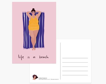 La vie est une carte postale de plage, corps d’été, carte postale d’été, carte postale de mer, cartes postales de vacances, rose, carte drôle