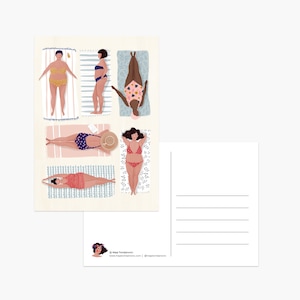 Carte postale de corps de plage, cadeau de voyage, illustration d'été, carte postale de mer, corail, plage, art marin, nature, art de la liberté, bikini