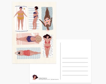 Strandkörper Postkarte, Reisegeschenk, Sommer Illustration, Meer Postkarte, Koralle, Strand, See Kunst, Natur, Freiheit Kunst, Bikini