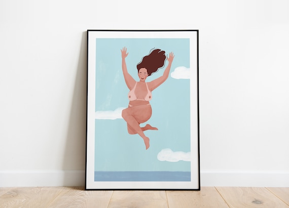 1.2.3..freedom A5,A4, A3 art print, summer, beach, body positivity, curvy girl poster, summer poster, jump print, beach poster, quirky print