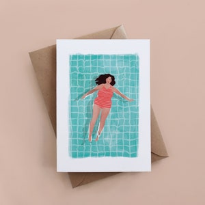 Relax Greeting card, pool card, Birthday Cards, Card for her, relaxing card, Cute Greeting Card, Swimmer card, qu