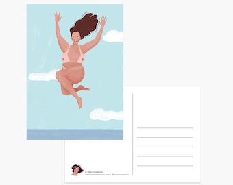 1,2,3 freedom postcard, illustration, beach print, mediterranean, beach bodies, summer, vacation, playa, sea, travel postcard
