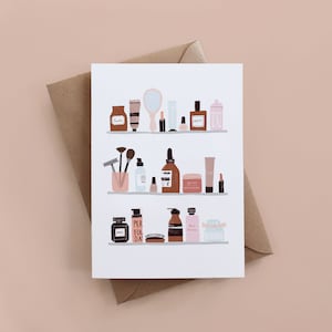 Scaffale per il trucco Biglietto di auguri, biglietto per cosmetici, regalo per truccatori/biglietto per truccatori, beauty blogger, biglietto per la migliore amica, biglietto per profumo