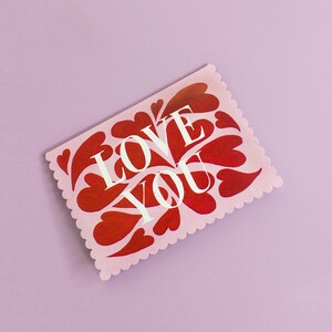 Love You card, valentines day card, heart card, scalloped die cut edges, scalloped card, love card, love you card image 2