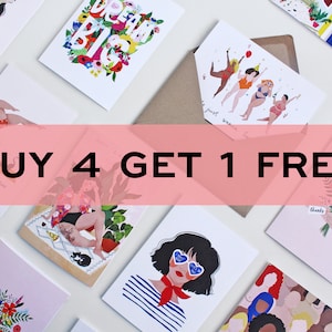 Koop 4 wenskaarten + ontvang 1 GRATIS wenskaart | Kies uw assortiment, wenskaartenset, pakket van 5 kaarten, kaartenset