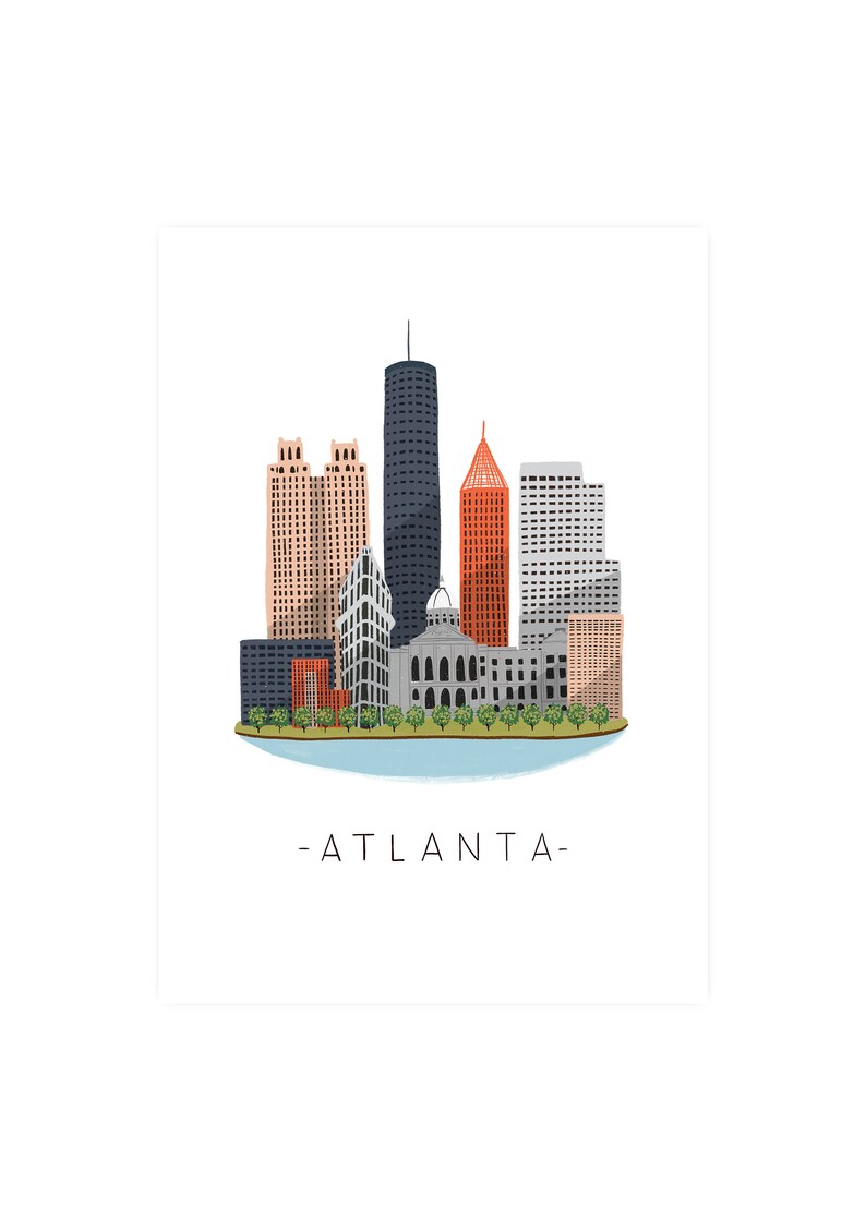 Atlanta A5, A4 and A3 Art Print, Travel Poster, City, Georgia, USA ...