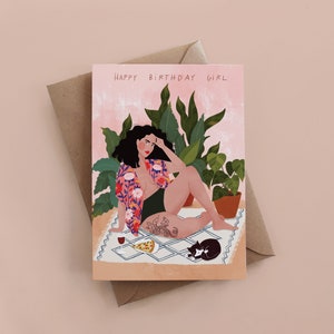 Joyeux anniversaire fille carte de vœux, amateur de pizza, propriétaire de chat, temps seul, carte pour elle, carte pour maman, carte de plante, carte d’anniversaire drôle