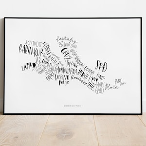 Carte de Dubrovnik A5, A4 et A3 impression d’art, décoration intérieure, wallart, affiche, typographie, croatie, hrvatska, poignée, minimal, élégant