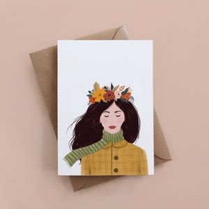 Tarjeta de niña de otoño + sobre, tarjeta linda, tarjeta de niña, tarjeta de cumpleaños, tarjeta de otoño, tarjeta de otoño, tarjeta para ella, tarjeta de Acción de Gracias