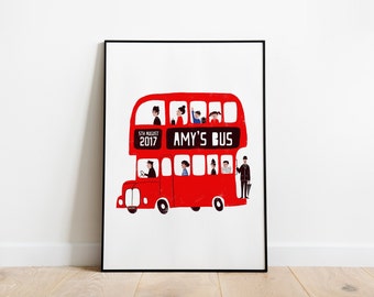 Personalised bus A5, A4 and A3 art print, london, personalised childrens print, red bus, name print , birth print, baby gift, kids room