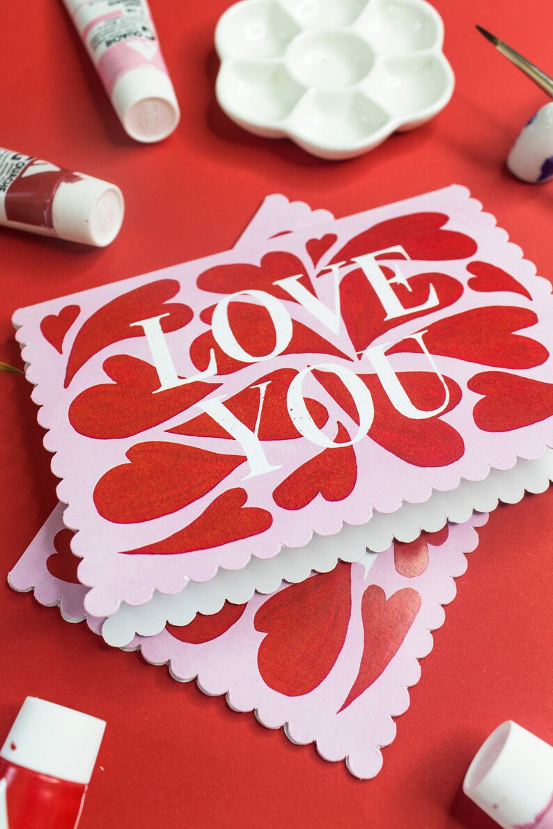 Love You card, valentines day card, heart card, scalloped die cut edges, scalloped card, love card, love you card image 4