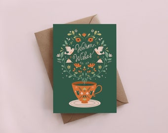 Warm Wishes greeting card, blank card, holiday cards, Christmas cards, Festive cards, Illustrated card, handlettered cards