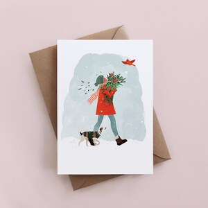 Carte de voeux de promenade hivernale, carte de Noël de chien, carte de Noël, carte de vacances, cartes de fête, cartes d'amoureux des animaux, carte de chien, carte illustrée