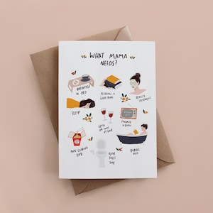 What mama needs greeting card,  gift women, funny print, humour card, card for mama, mum card, quirky cards, funny card, mother card