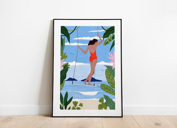 Black Woman Chilling Time Printable Art Modern Girls Room Poster Swimming Art Prints Female Fine Art Print Feminist Wall Decor