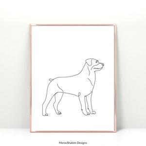 Rottweiller Line Art, arte della parete Rottweiller, ritratto di animali domestici - DOWNLOAD immediato
