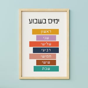 APOYO A ISRAEL, Cartel hebreo - Días de la semana imprimibles, Días de aprendizaje - Descarga instantánea