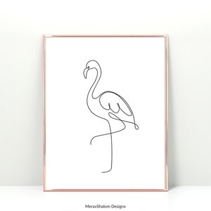 Flamingo Line Art, Minimal Wall Art, Scandinavian Print, Minimal Poster Print, Sketch Art - INSTANT DOWNLOAD