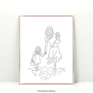 Mutter und Töchter Kunst, Line Art, Familien Druck, Linie Zeichnung, Geschenke für Mama, Mama, Familienliebe, Wandkunst - INSTANT DOWNLOAD