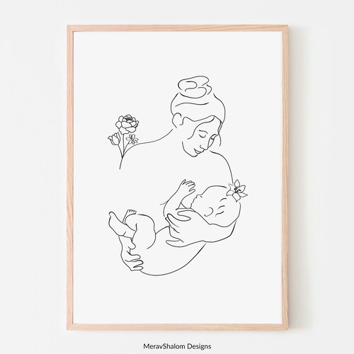 Mother and Baby Wall Art Digital Download Minimalistic Etsy